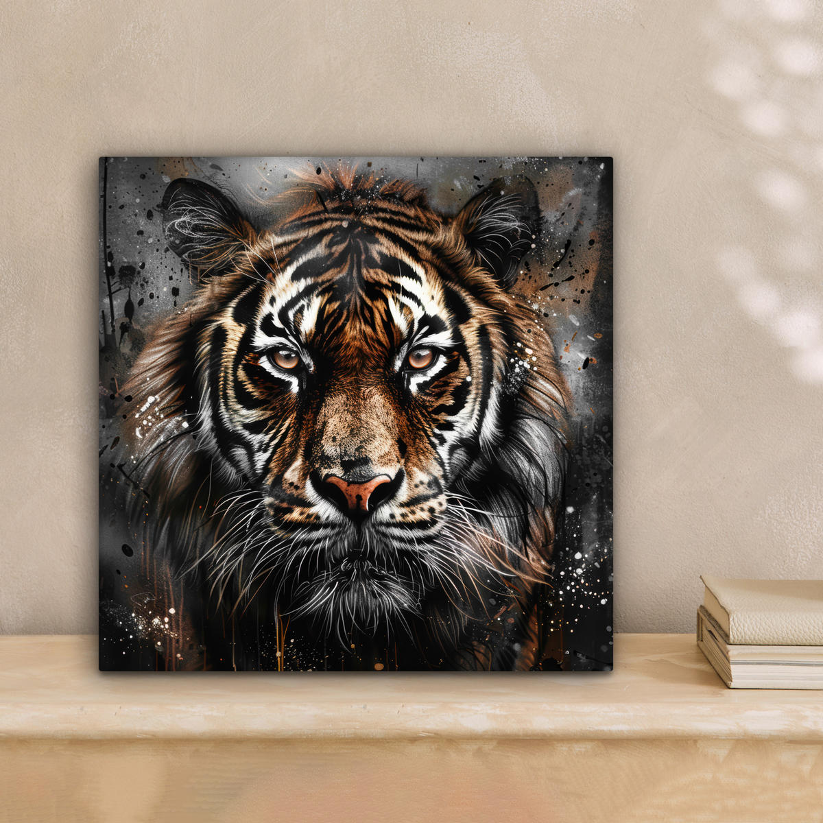 LEINWANDBILD Tiger - Tiere - Porträt - Luxus - Schwarz Deko Wohnzimmer 20x20 cm - Anthrazit, Textil (20/20cm) - MuchoWow