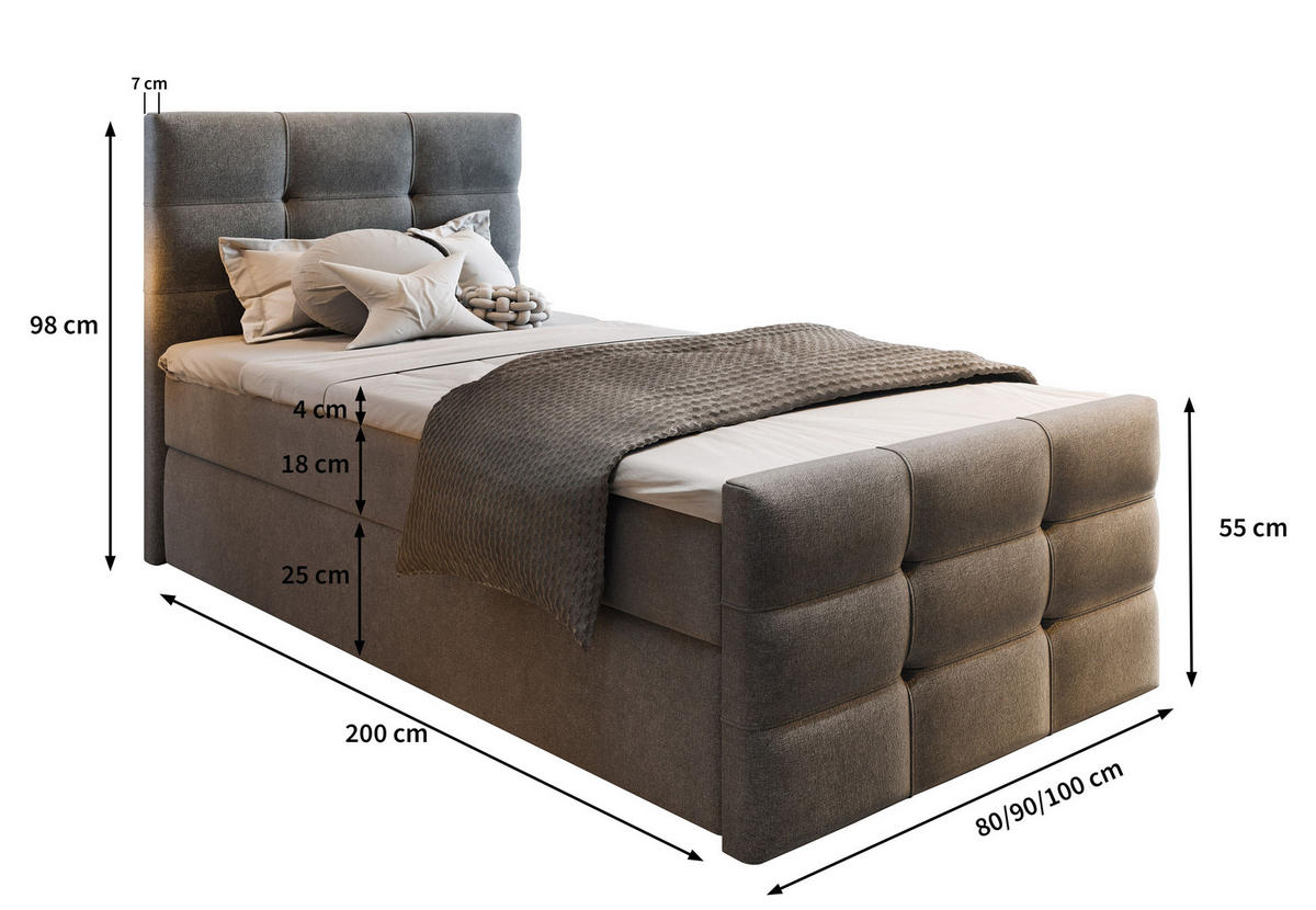 BOXBETT AMON 80 80x200 cm mit Matratze und Topper - Braun - Braun, Holz (80/200cm) - MASSENO