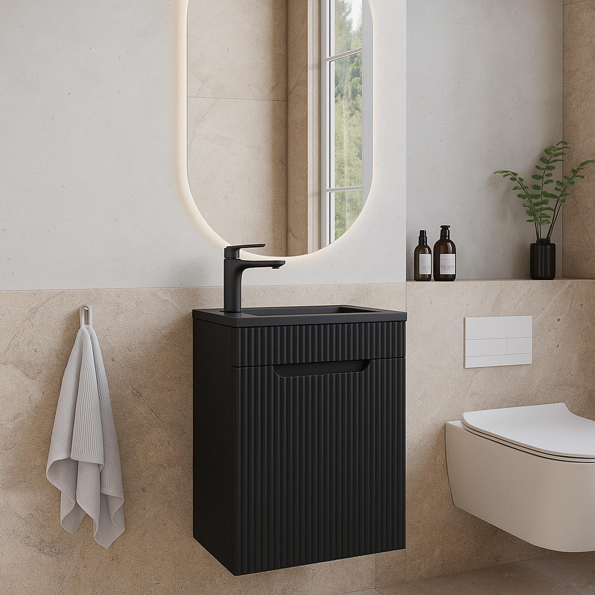 GÄSTE-WC-MÖBELSET Thermis 2 Teile Schwarz Matt - Schwarzes Waschbecken - 40 x 22 x 53 cm - Schwarz, Holz (40/53/22cm) - Badplaats