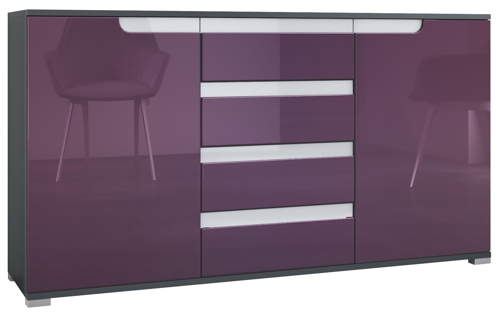 SIDEBOARD Sylt Brombeer Hochglanz / Weiß Hochglanz - Brombeere, Holzwerkstoff (138.5/75.5/35cm) - Vladon
