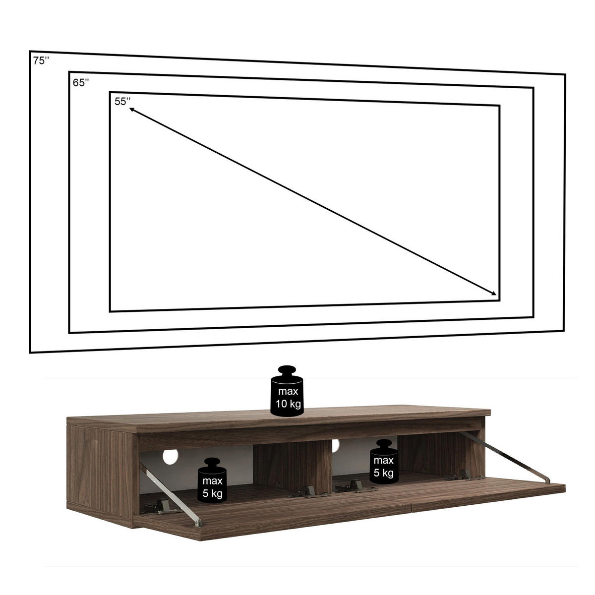 TV stolík Bemmi Slim dvojdverový, dekor orech Wisconsin, 100 cm - tmavohnedá, kompozitné drevo (100/18.2/31.6cm) - Selsey