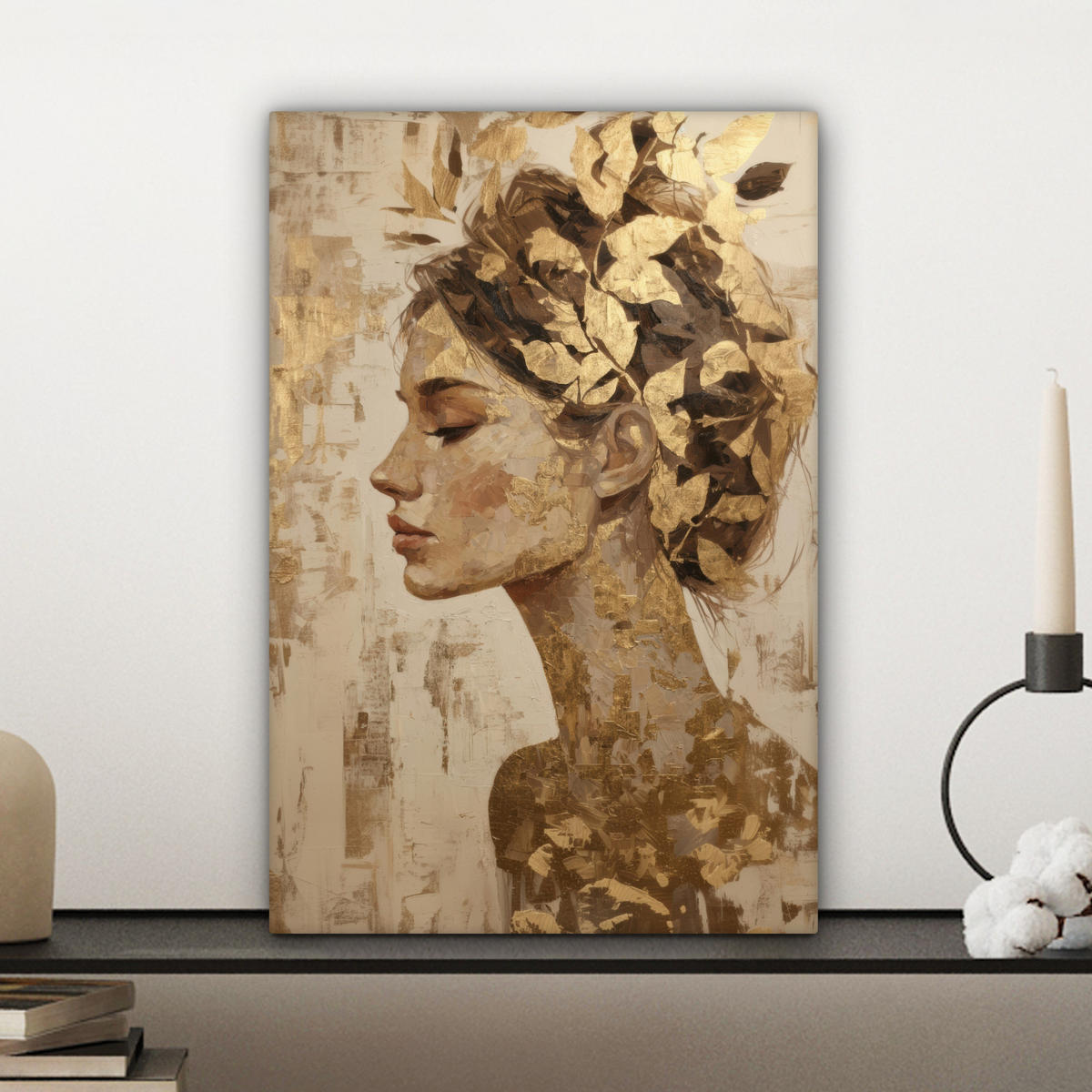 LEINWANDBILD Frau - Gold - Abstrakt - Textur Deko Wohnzimmer 20x30 cm - Goldfarben, Textil (20/30cm) - MuchoWow