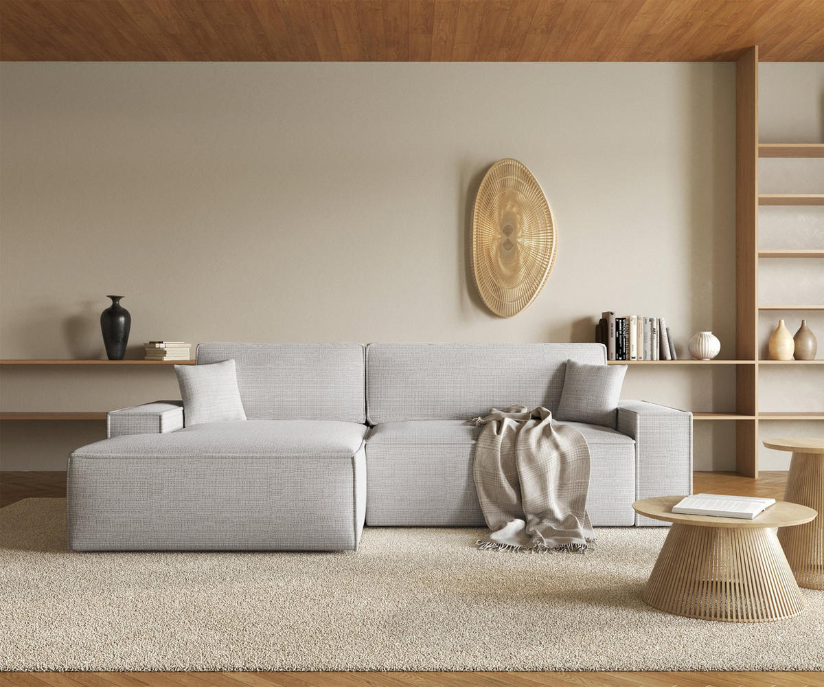 ECKSOFA Farese New Grau-Beige Chenille - Beige/Schwarz, Kunststoff/Textil (267/167cm) - Selsey