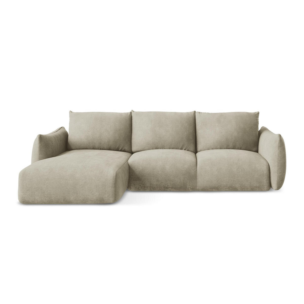 ECKSOFA mit Schlaffunktion links Chenille Stoff Beige - Beige/Schwarz, Holzwerkstoff/Kunststoff (242/162cm) - LaMiaSofa