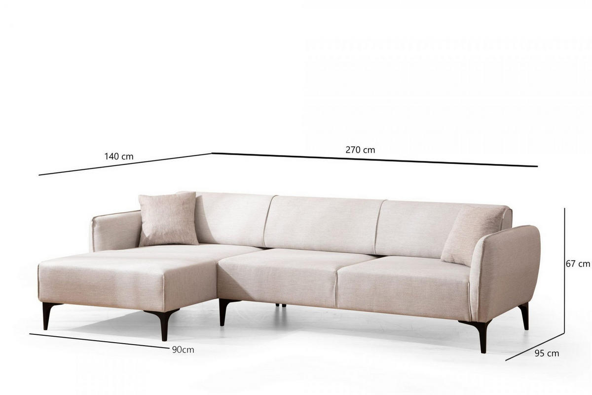ECKSOFA mit verstellbarer Rückenlehne - Beige/Schwarz, Holz/Kunststoff (270/140cm) - myHomelando