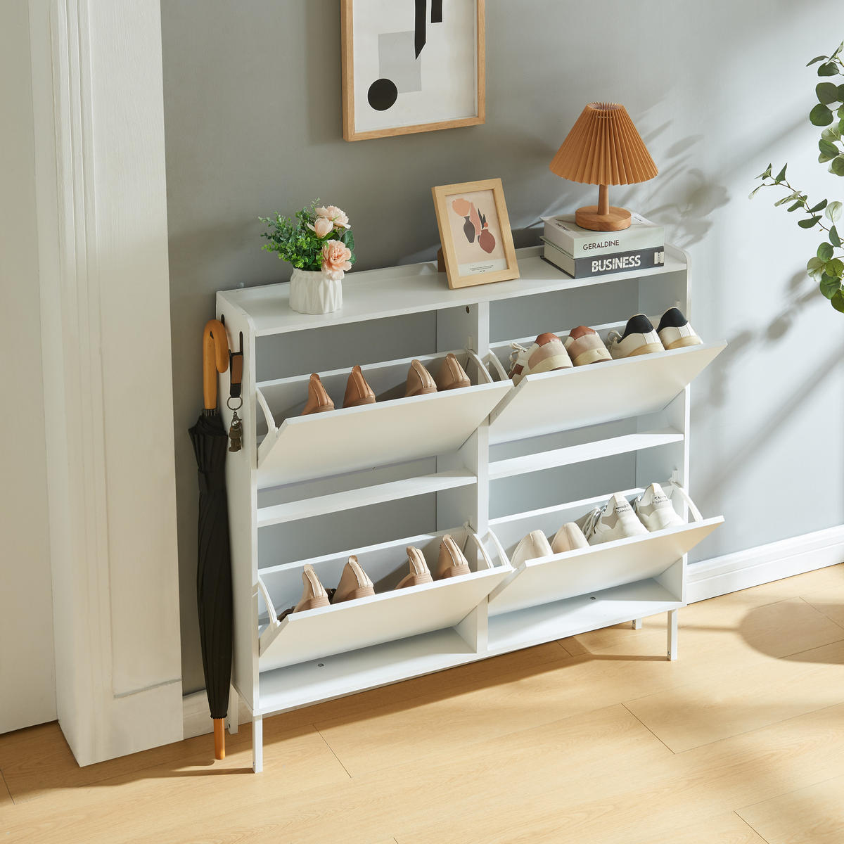 SCHUHKIPPER Ylitornio - Weiß, Holzwerkstoff (100/91.5/19cm) - [en.casa]