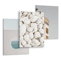LEINWANDBILDER 3-er Set Muscheln 3D Meer - Blau/Beige, Textil (90/40cm) - Muralo