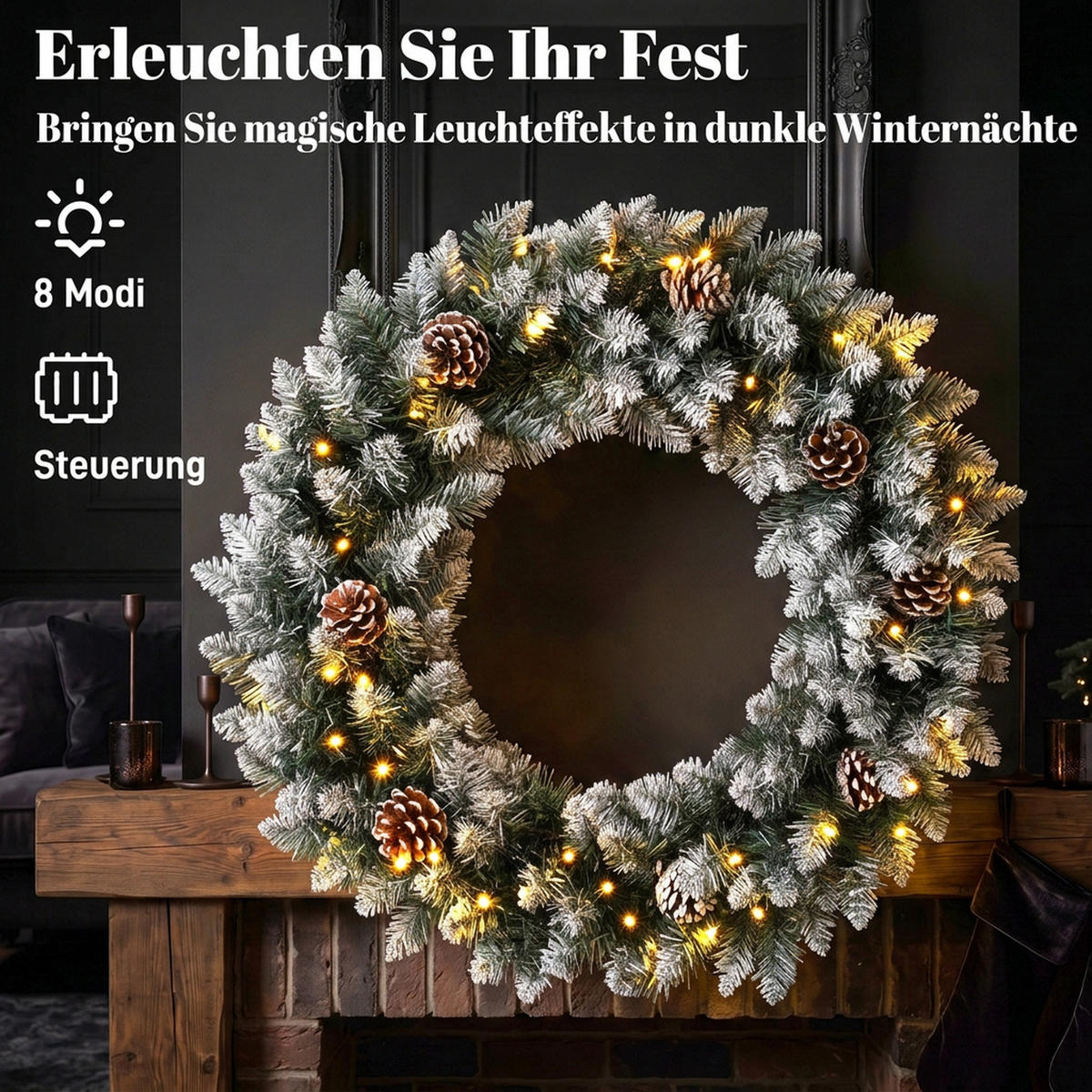 WEIHNACHTSKRANZ PVC Stahl Grün - Grün, Kunststoff (60/12/60cm) - HOMCOM