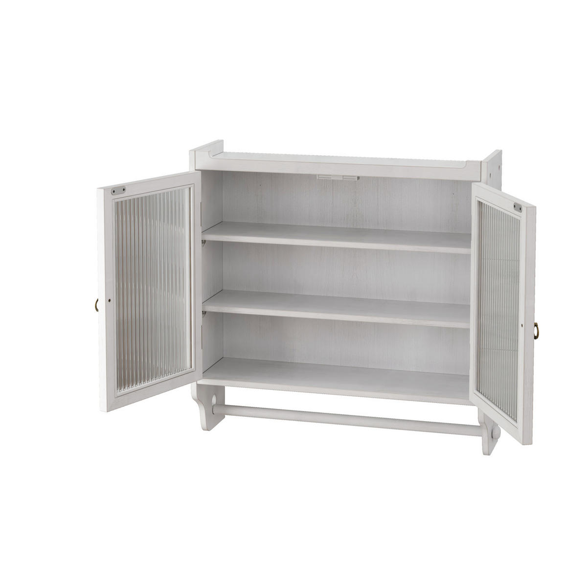 KÜCHENOBERSCHRANK 63/60/18 cm mit Glastüren, 3 Ebenen und Handtuchhalter aus Massivholz und MDF, White Washed - Weiß, Holz (63/60/18cm) - Redom