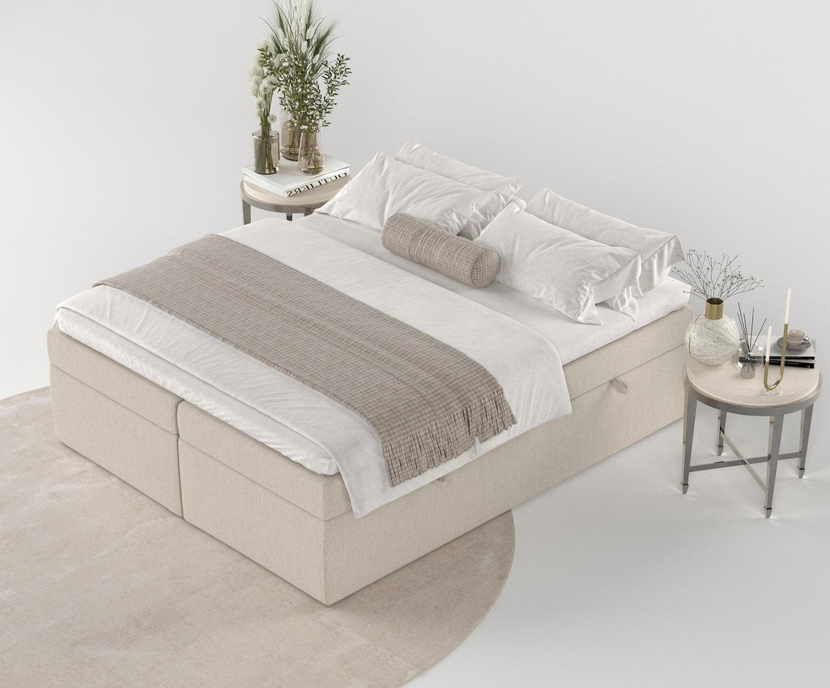 BOXBETT Lennon Beige 200/200 cm im Webstoff - Beige/Schwarz, Holz/Holzwerkstoff (200/200cm) - Maison de Reve