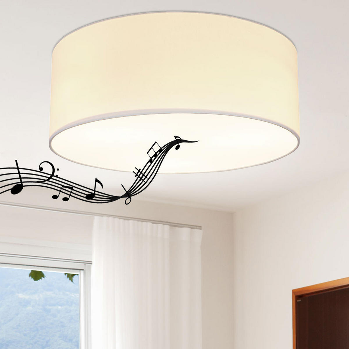 DECKENLEUCHTE Metall Textil Weiß Bluetooth Lautsprecher - Weiß, Textil (40/40/17.5cm) - Globo Lighting