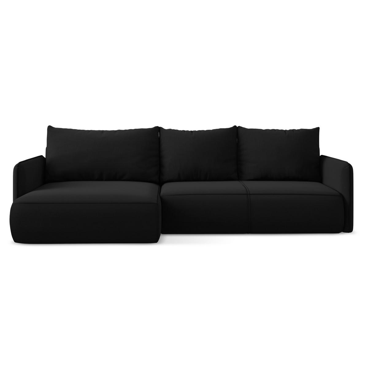 ECKSOFA mit Schlaffunktion Samt Stoff Schwarz - Schwarz, Kunststoff/Textil (148/240cm) - LaMiaSofa