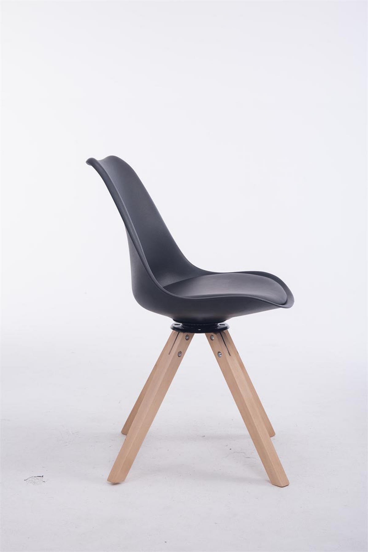 DREHSTUHL Lederlook schwarz - Eukalyptusholzfarben/Schwarz, Holz/Textil (48/84/56cm) - CLP