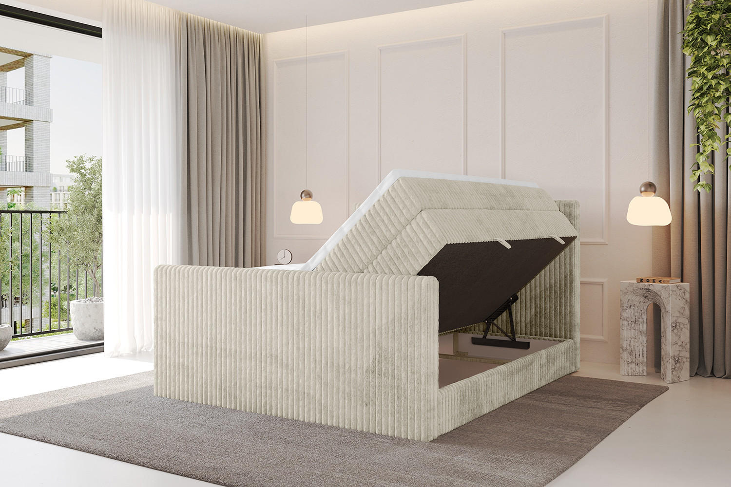 Thumbnail - Altdecor Boxspringbett, Champagner, Holzwerkstoff, H3 + H4, Höhe ca. 38 cm, 180x200 cm, Schlafzimmer, Betten, Boxspringb...