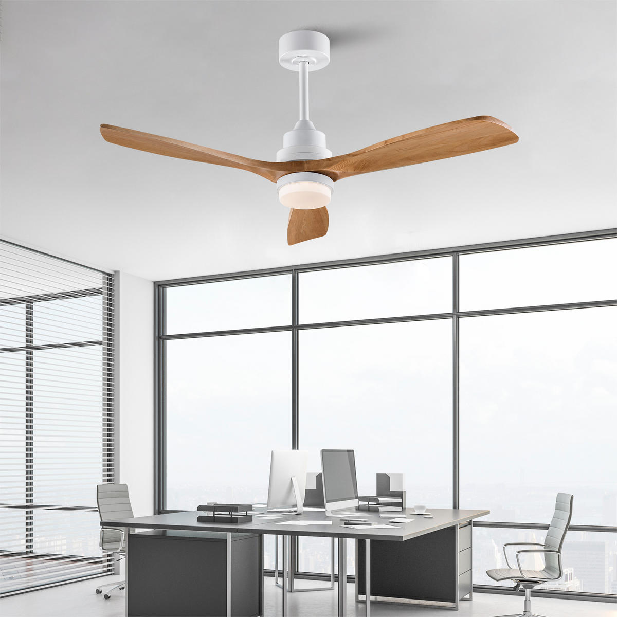 DECKENVENTILATOR DE-16243 52 Zoll mit Massivholzflügeln & Fernbedienung Naturholz - Naturfarben, Holz/Metall (132/132/37cm) - ComfortXL