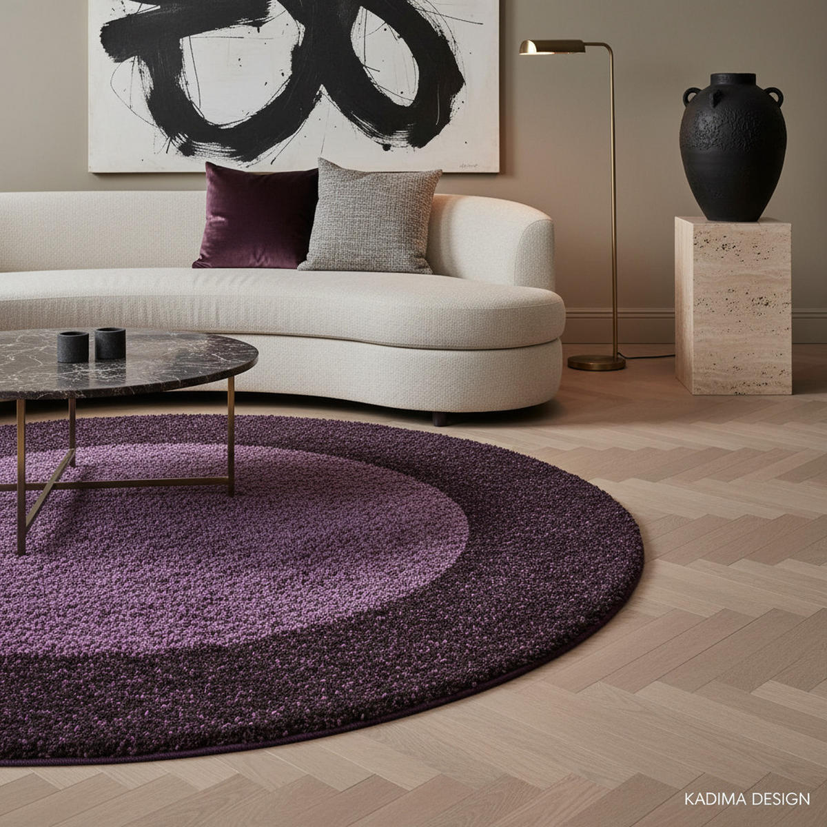 HOCHFLORTEPPICH Shaggy Bordüren-Design Kuschelig Waschbar Wohnzimmer Rund Violett 160x160 cm – RHEIN - Lila, Textil (160/160cm) - KADIMA DESIGN