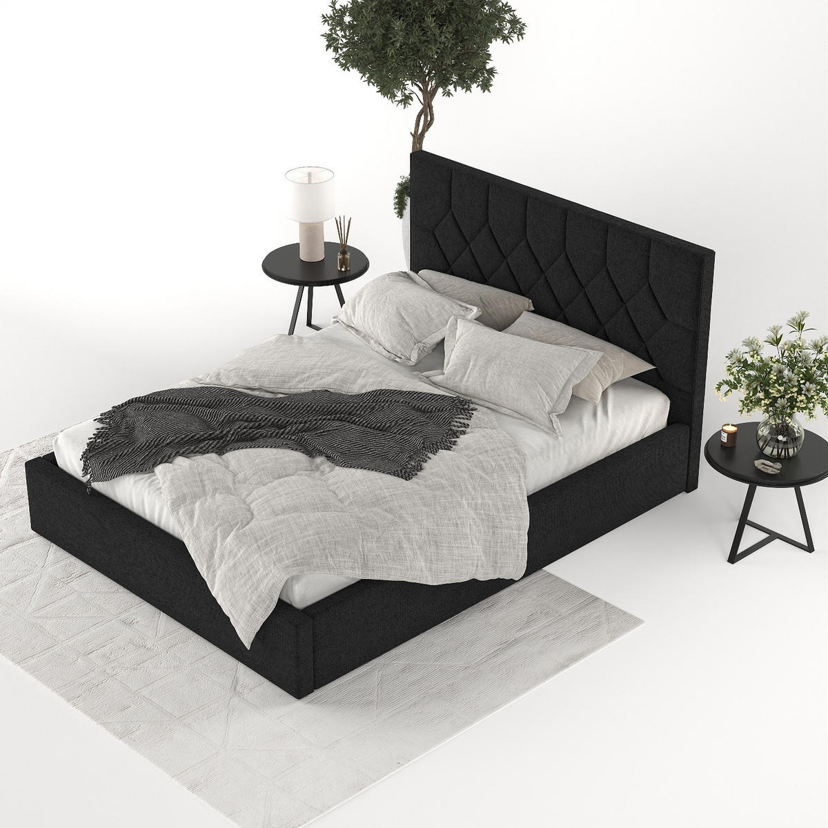 POLSTERBETT Brisa 180/200 cm Schwarz im Inari Stoff - Schwarz/Naturfarben, Holz/Holzwerkstoff (180/200cm) - AltaBeds