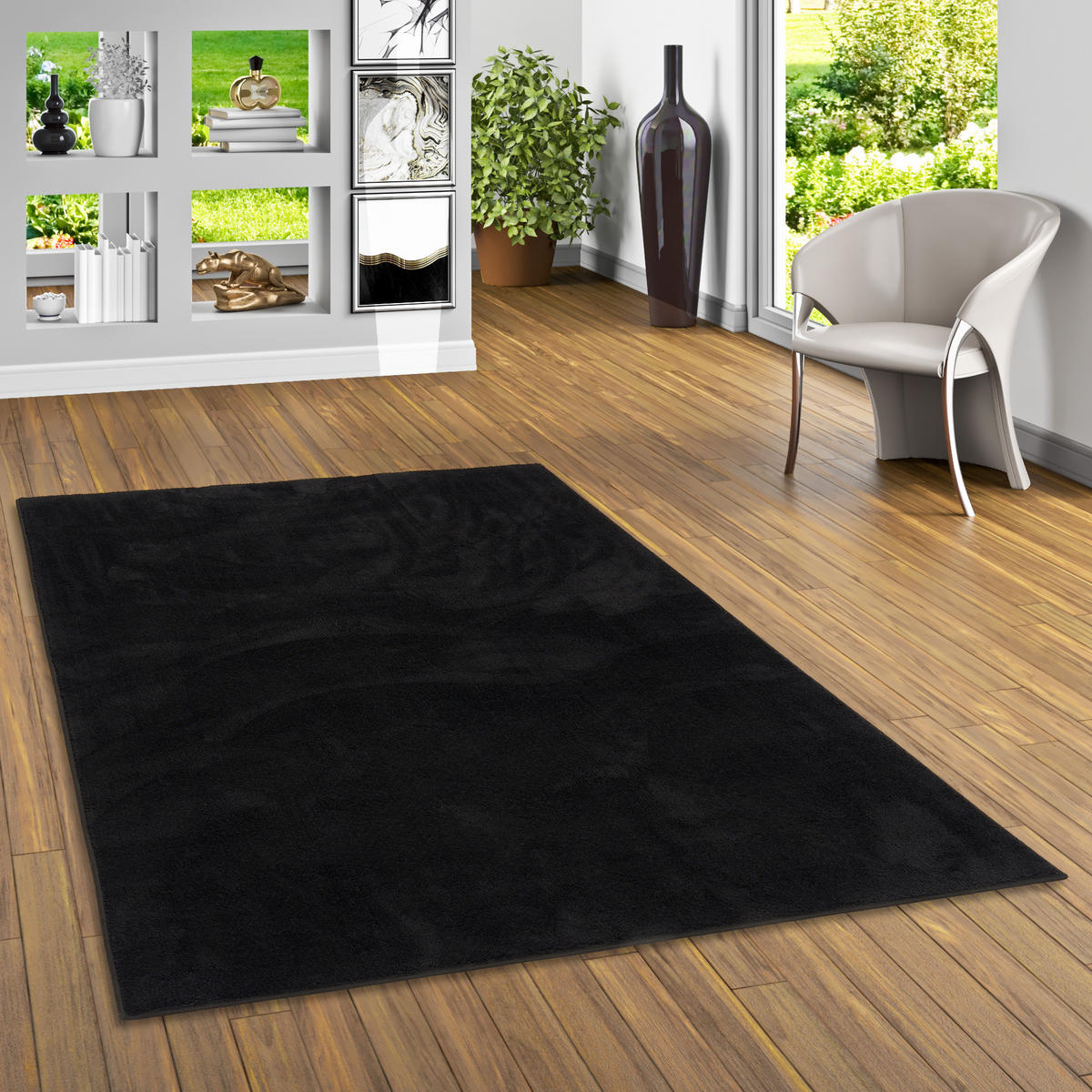 LUXUS SUPER SOFT HOCHFLOR LANGFLOR TEPPICH DELUXE - Schwarz, Textil (160/240cm) - Snapstyle
