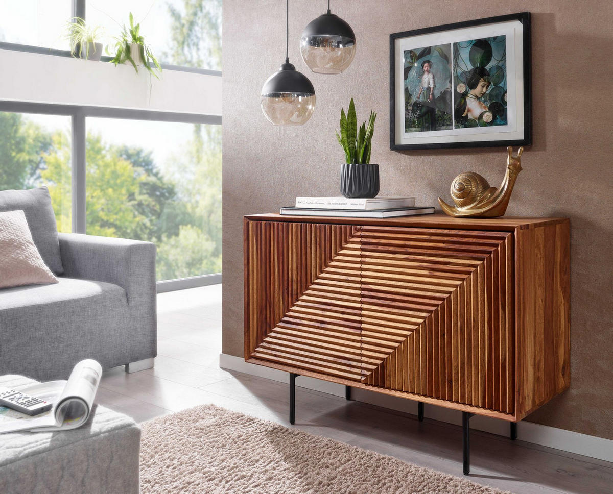 SIDEBOARD – "Harmony", Massivholz mit Metalldetails, viel Stauraum - Schwarz/Braun, Holz/Metall (100/71/40cm) - KADIMA DESIGN