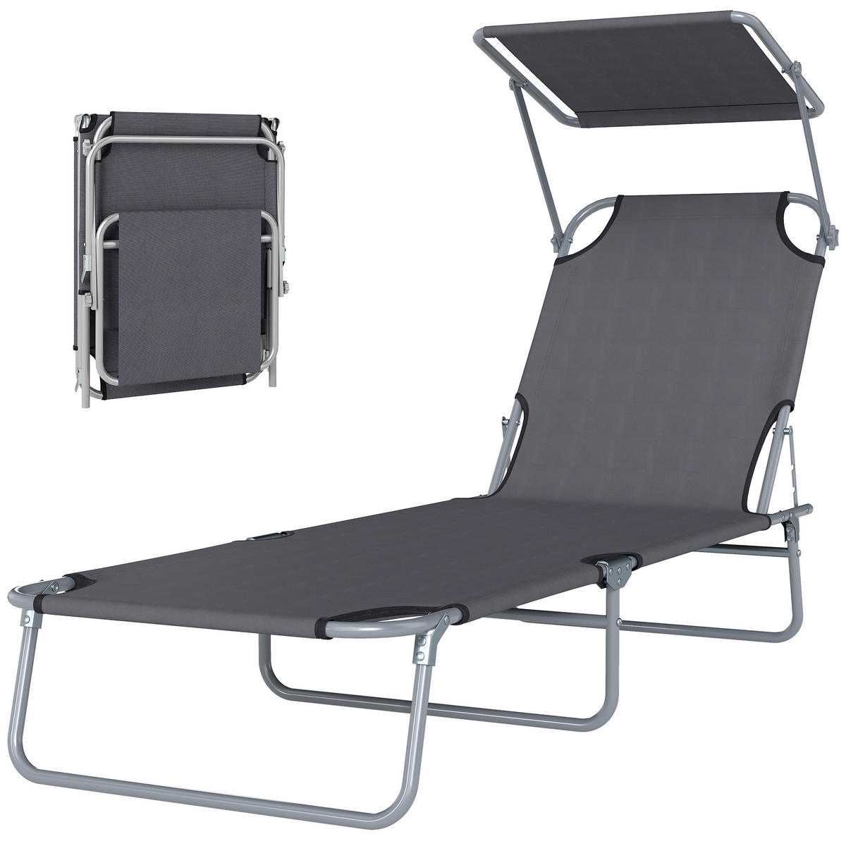 SONNENLIEGE DE-15715 mit Sonnenschirm Grau - Grau, Metall (58/36/187cm) - ComfortXL