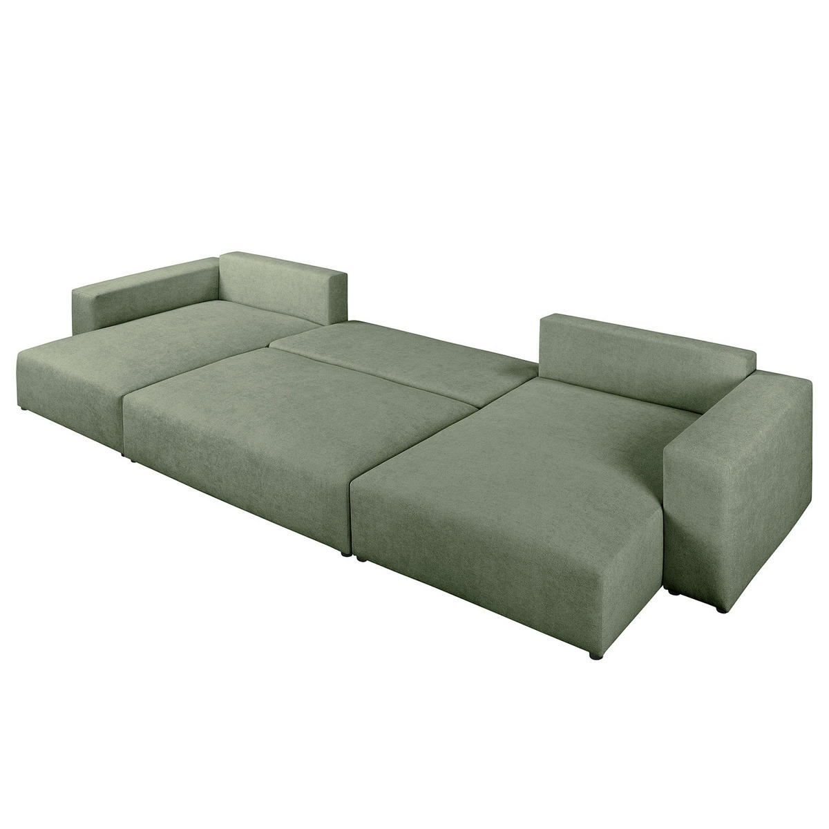 WOHNLANDSCHAFT mit Schlaffunktion - Schwarz/Grün, Kunststoff/Textil (398/70/148cm) - home24