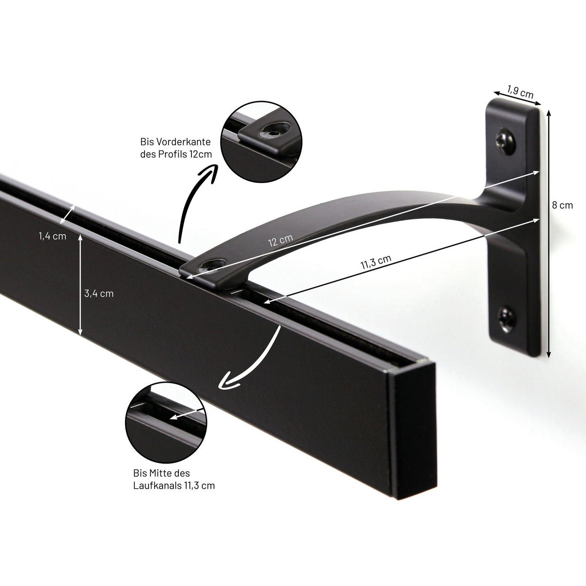 GARDINENSCHIENE auf Maß 1-lauf Wandmontage Curve 510cm - Schwarz, Metall (510cm) - Deco-Raum
