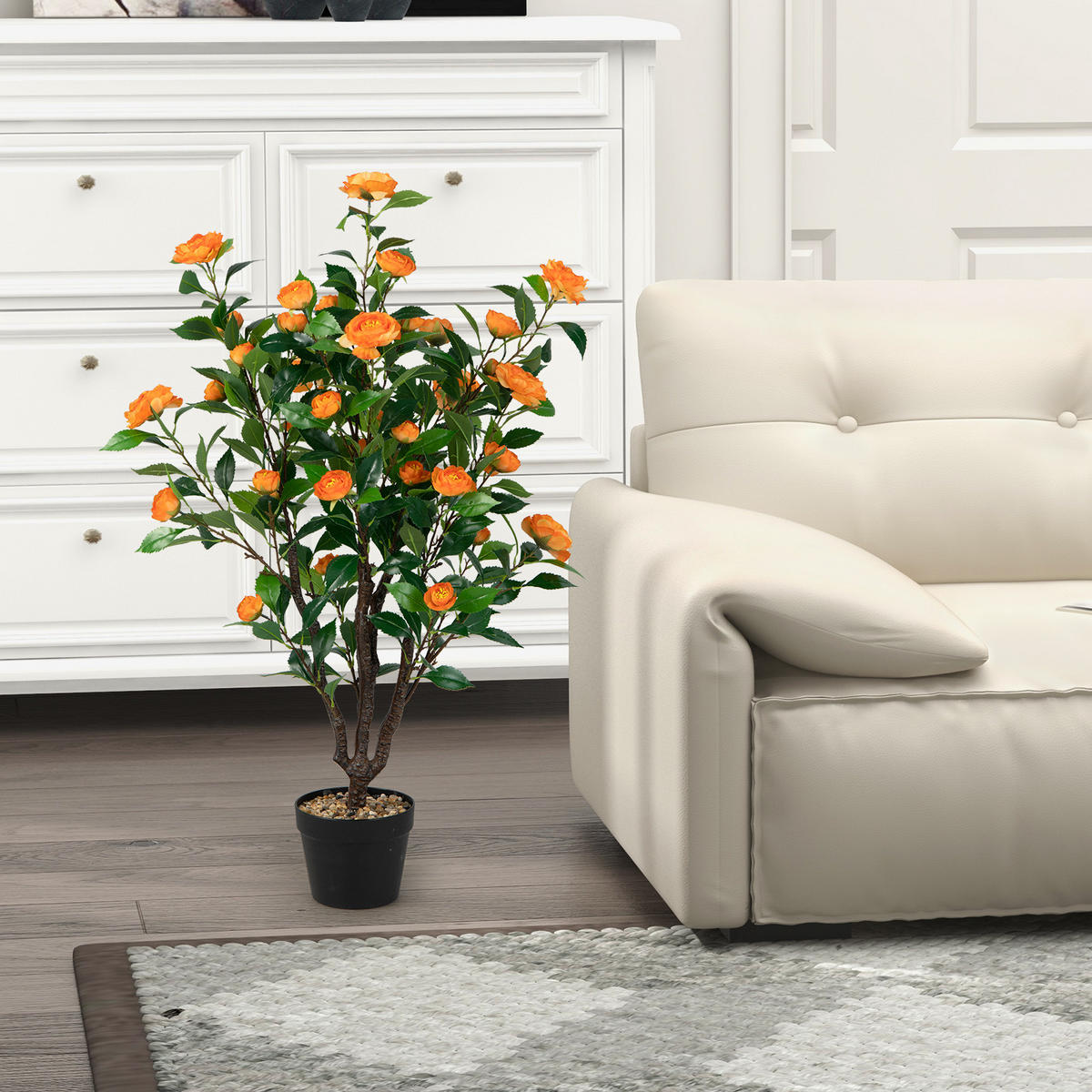 KAMELIENBAUM Künstlicher Grün Gelb - Grün, Kunststoff (102cm) - COSTWAY