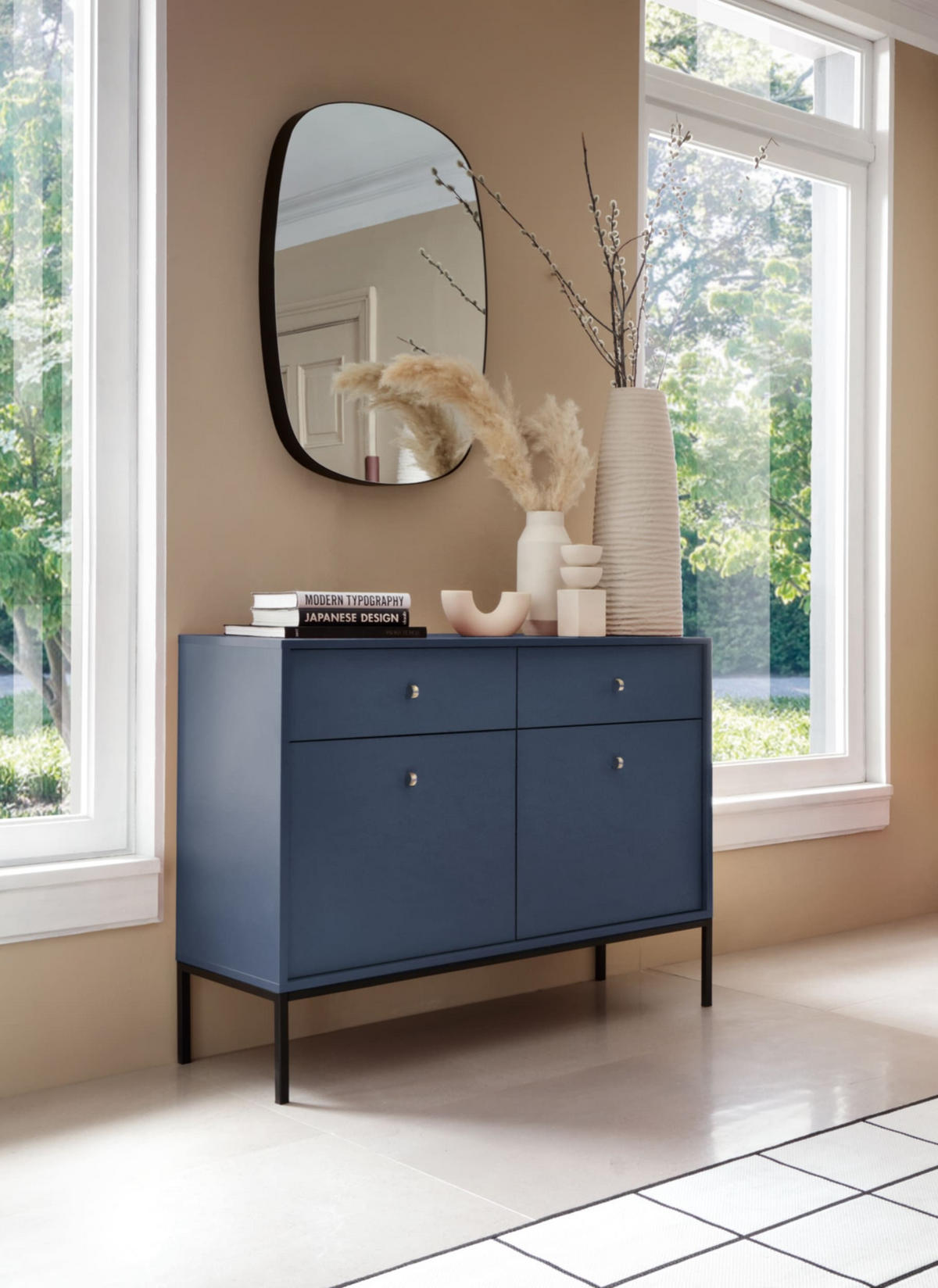 KOMMODE - kommode Melody II 2D2S Dunkelblau + Gold - Goldfarben/Dunkelblau, Holzwerkstoff (104/83/39cm) - Möblo