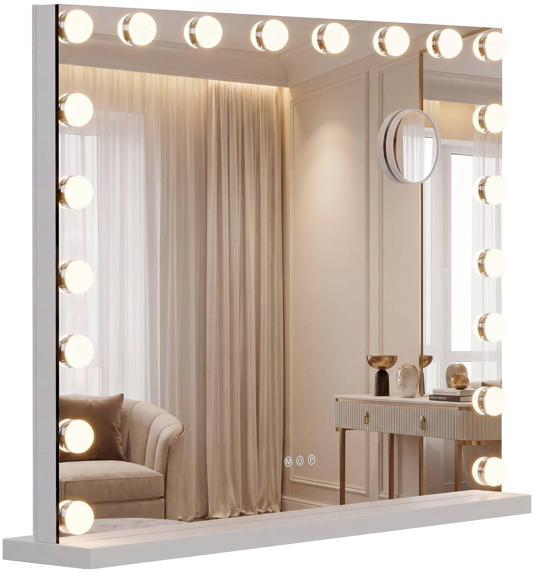 SCHMINKSPIEGEL Dora Licht 80x3x62cm Holz Weiß Hollywood - Weiß, Holz (80/62/14cm) - DELUKE