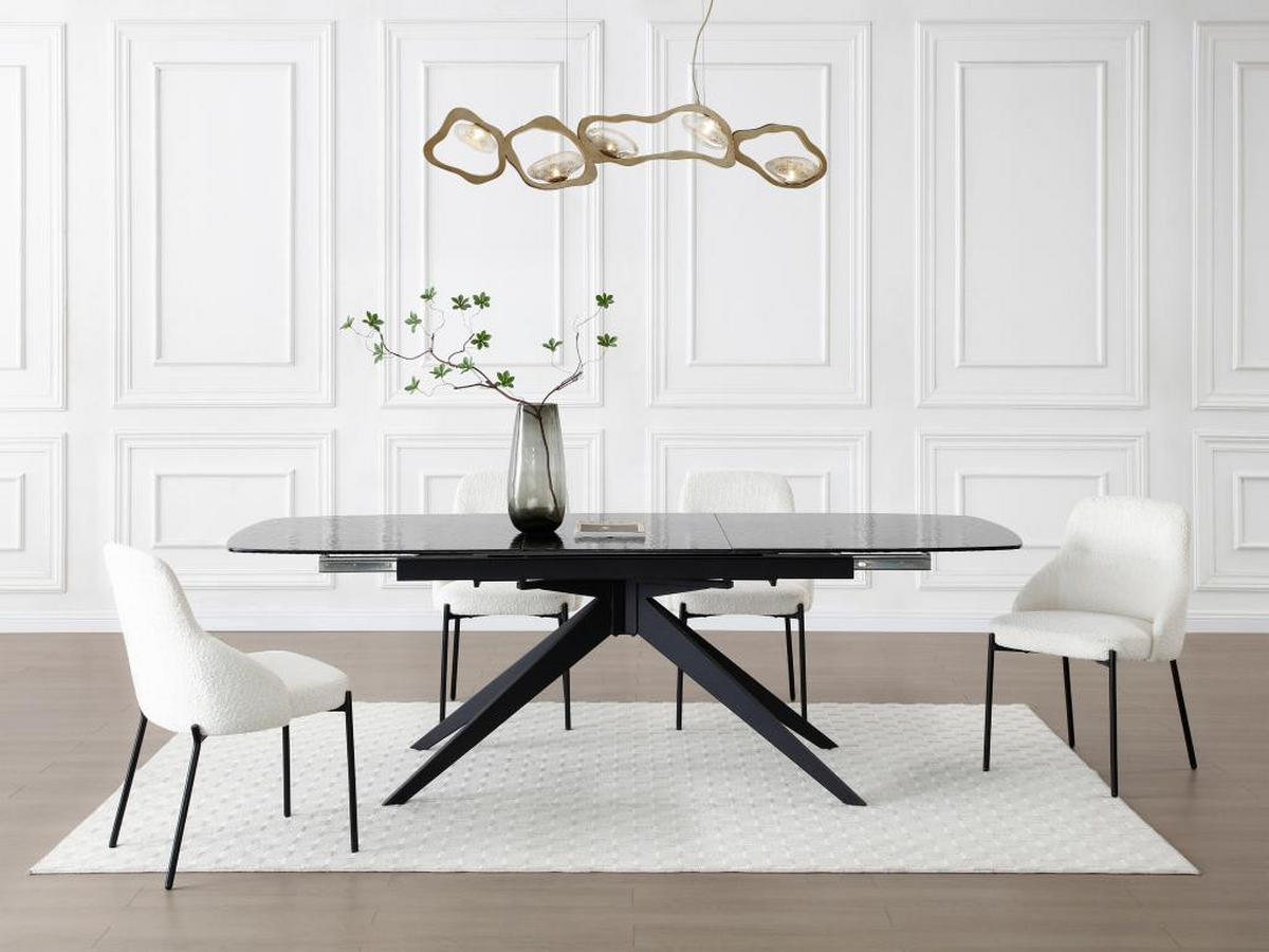 ESSTISCH ausziehbar - 6 bis 10 Personen - Ornamentsicherheitsglas & Metall - Schwarz - LEGRIO - Schwarz, Glas (240/90/76cm) - Vente-Unique