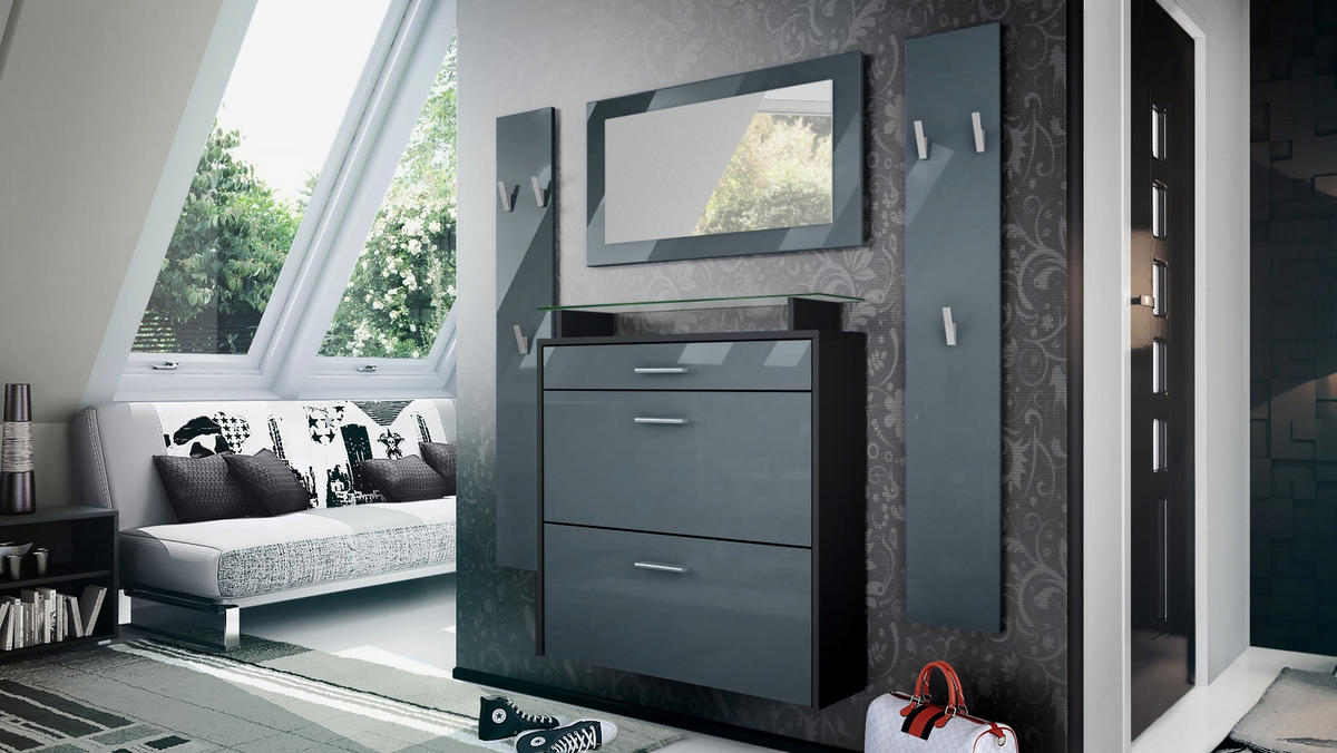 GARDEROBE Malea Front in Grau Hochglanz - Grau, Holzwerkstoff (180/180/23cm) - Vladon