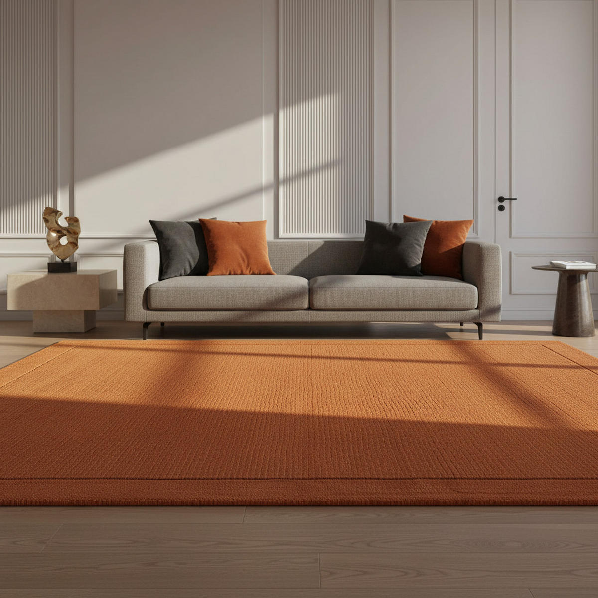 TEPPICH Schurwolle handgewebt mit Bordüre modern STOW, Terrakotta 120x170 cm - Orange, Textil (120/170cm) - KADIMA DESIGN