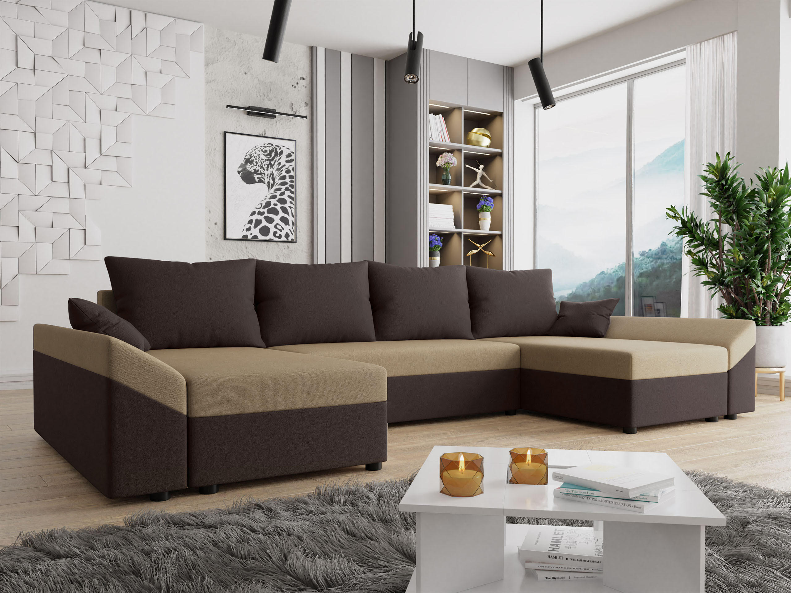 WOHNLANDSCHAFT Dante U - Beige/Schwarz, Holz/Kunststoff (310/82/140cm) - MIRJAN24