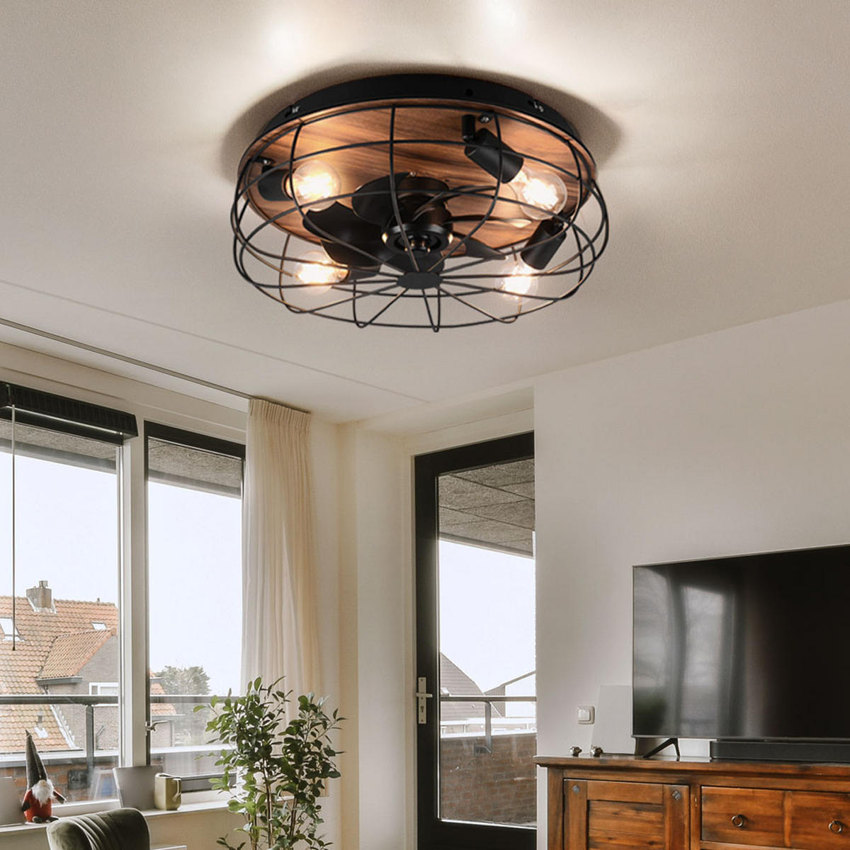 DECKENLEUCHTE TRONDHEIM Schwarz Holzoptik - Schwarz, Metall (48/48/17cm)