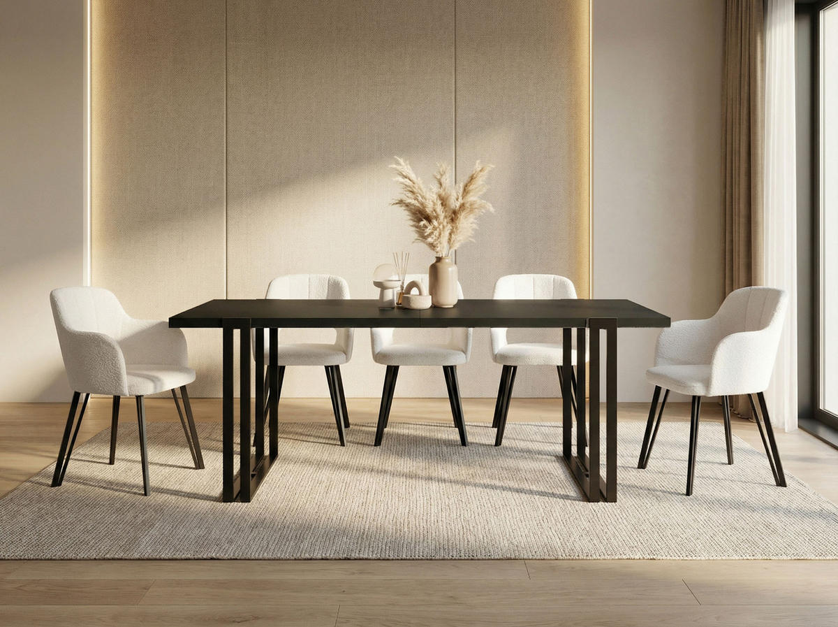 ESSTISCH Marco rechteckig ausziehbar, Schwarz 140-240/80/76 cm - Schwarz, Holzwerkstoff/Metall (140/80/76cm) - WFL GROUP