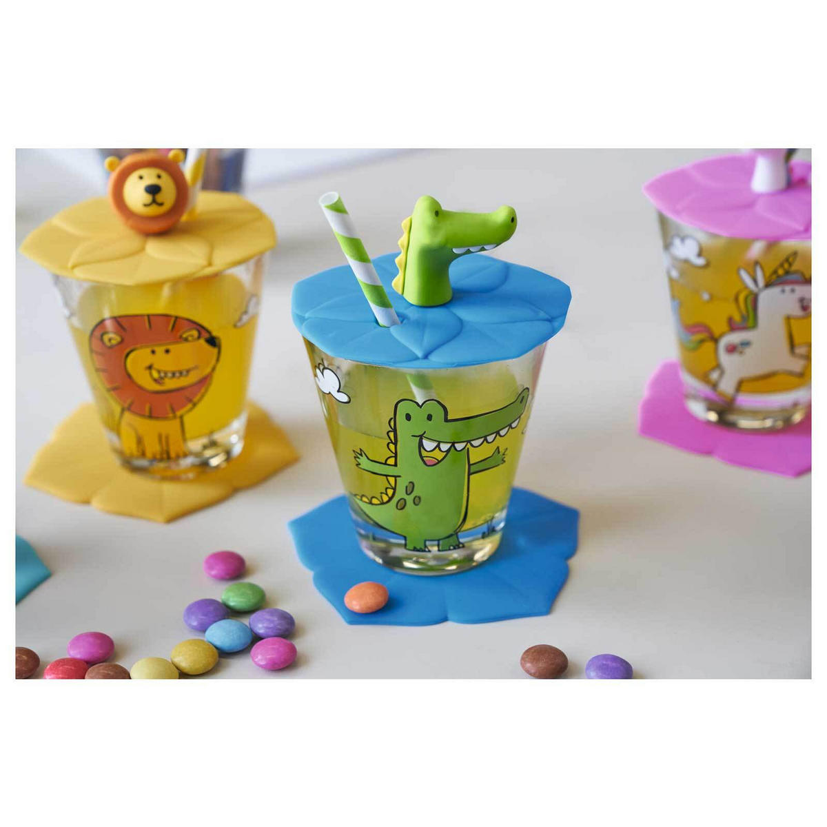 KINDERBECHER MIT DECKEL Bambini bunt 215 ml 6er Set - Multicolor, Glas (0.215L) - Leonardo Living