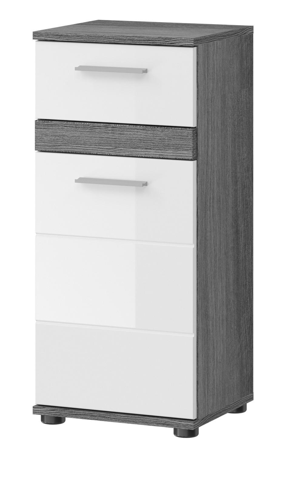 KOMMODE weiß Hochglanz, grau Rauchsilber 35 cm, Badschrank mit Schublade - Weiß Hochglanz/Silberfarben, Holzwerkstoff/Kunststoff (35/79/31cm) - Inn.Furn