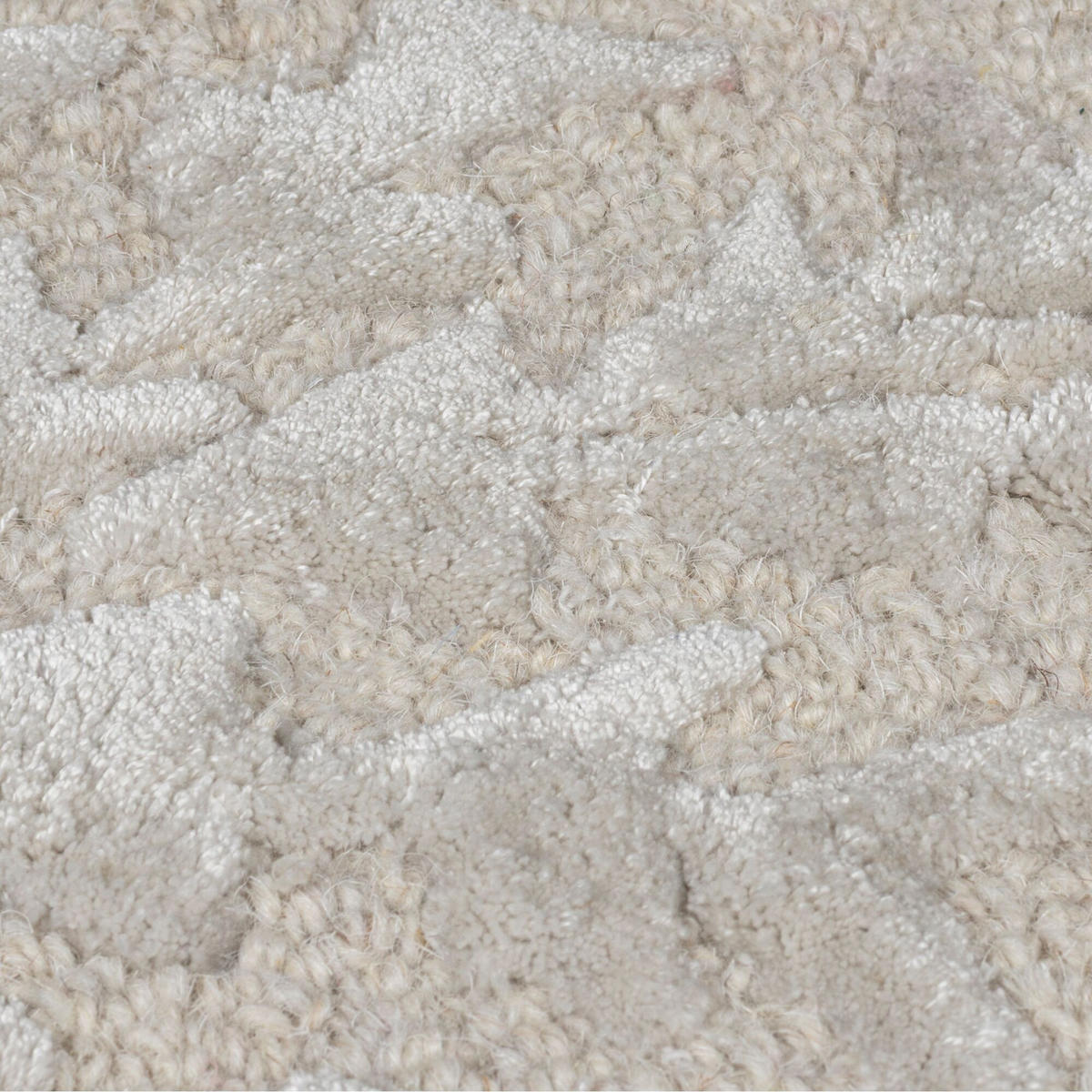 TEPPICH Wolle-Viskose Hoch-Tief Struktur Seidiger Glanz Blätter, Wohnzimmer Hellgrau Rechteckig 200x290 - Grau, Textil (200/290cm) - KADIMA DESIGN