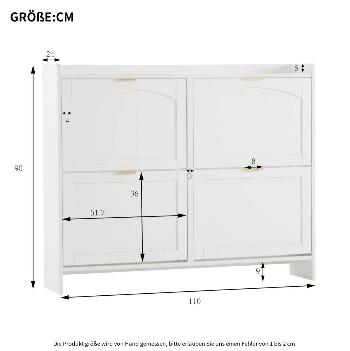 SCHUHSCHRANK 110/24/90 cm in Weiß mit 4 Klappenfächern und offenen Ablagen - Weiß, Holzwerkstoff (110/90/24cm) - Flora Grace