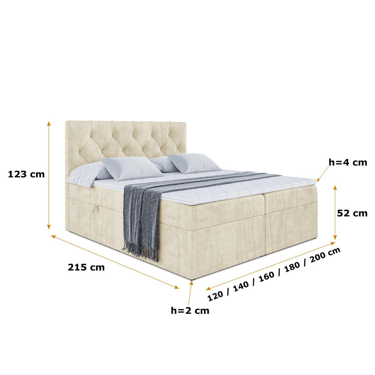 BOXBETT mit Matratze H4 und Lattenrost - MIRAGE - 160x200 - H4 - Beige - Beige, Holzwerkstoff (160/200cm) - ALTDECOR