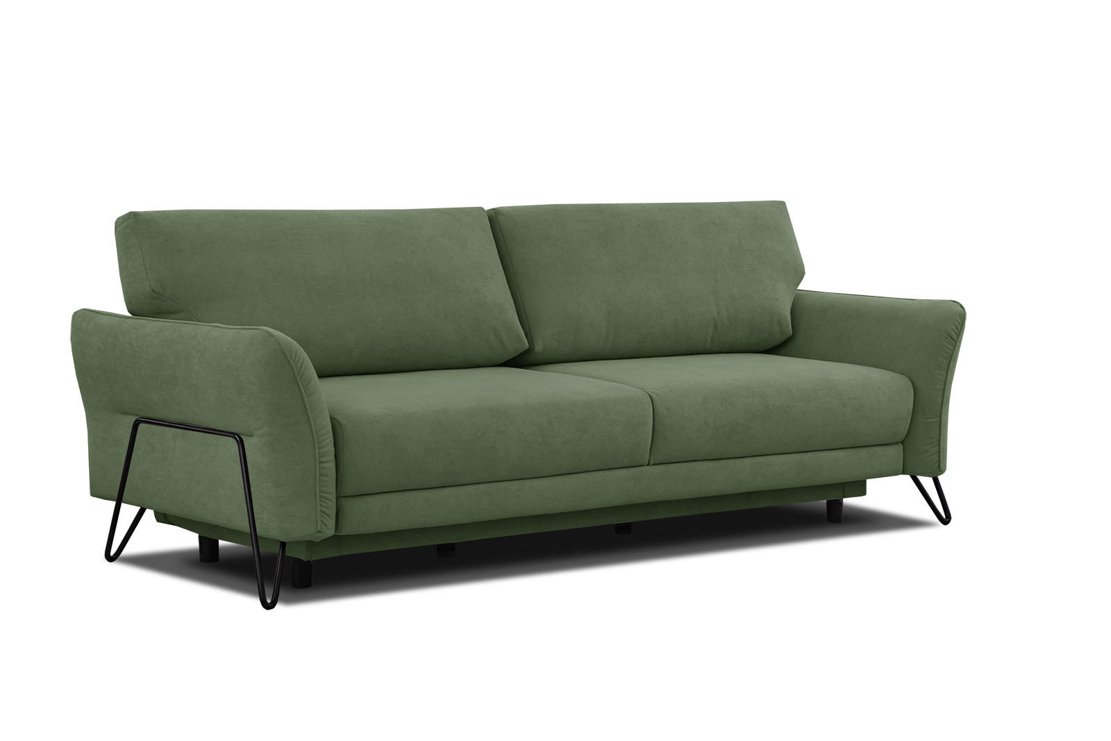 SOFA LOREM 3-Sitzer mit Schlaffunktion, grün - Schwarz/Grün, Holz/Textil (232/90/107cm) - Courtois Laville