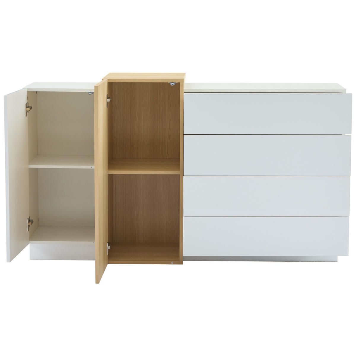 SIDEBOARD Weiß Holz Hochglanz Modern Stauraum Minimalistisch - Weiß, Holzwerkstoff (35/76.5/140cm) - FLIEKS