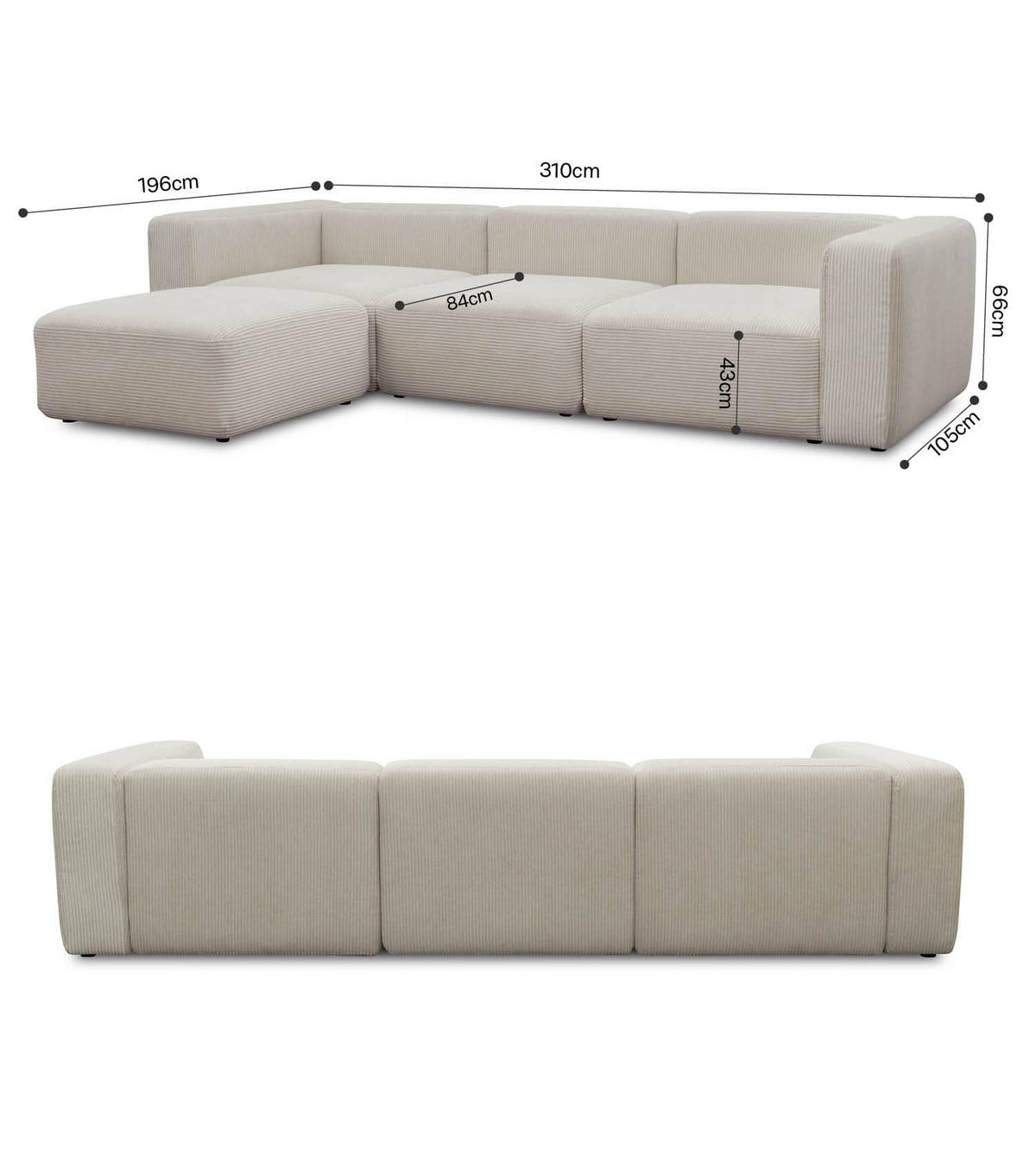 SOFA modular Cubo 4-Sitzer inkl. Hocker - Taupe, Textil (314/201cm) - Mokebo