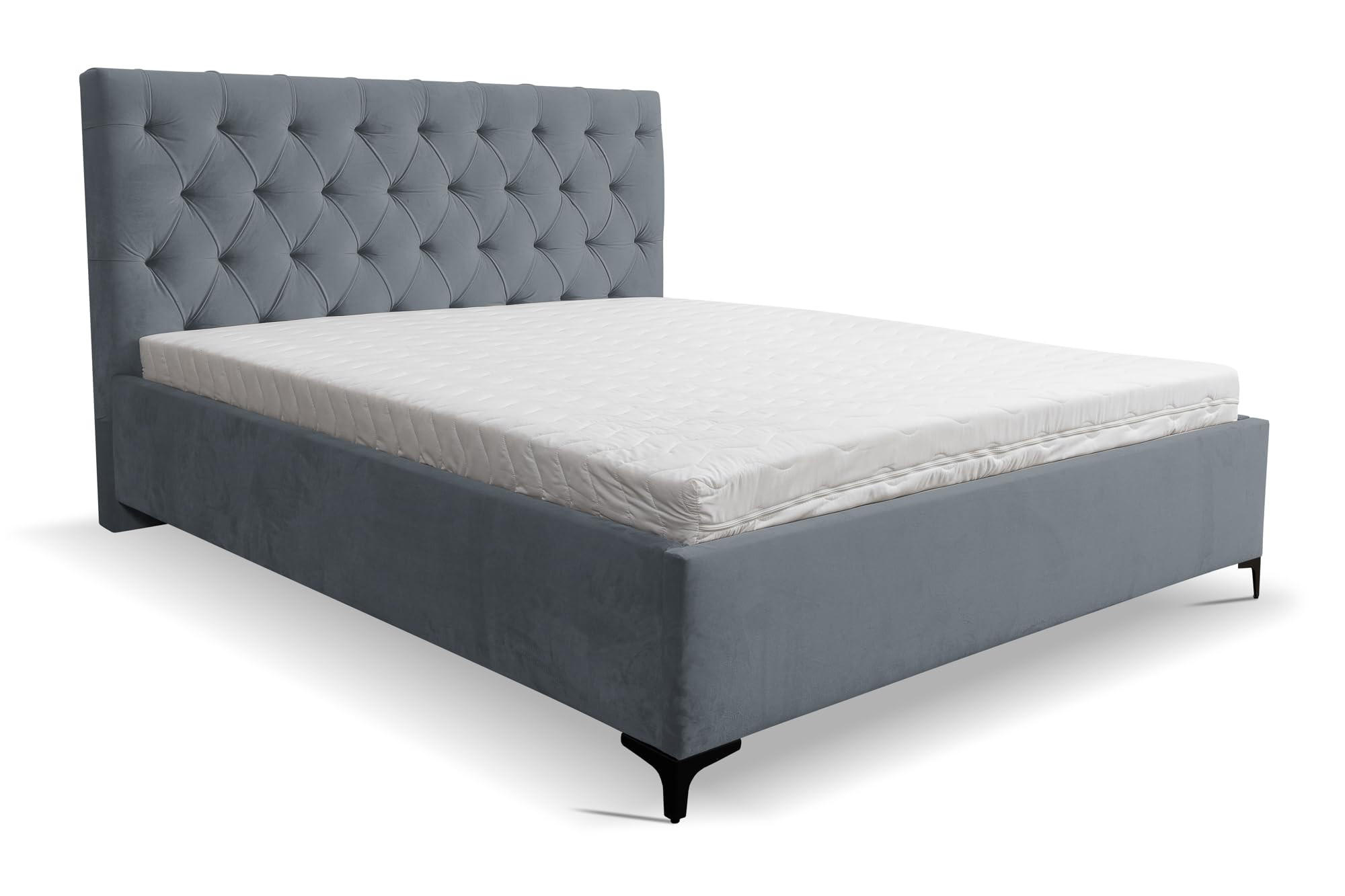 POLSTERBETT CHESTERFIELD mit Bettkasten Velour Stoff 140 x 200 cm - Grau, Holzwerkstoff (140/200cm) - VENASI MÖBEL