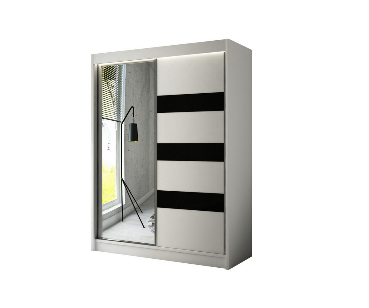 KLEIDERSCHRANK mit Spiegel und Schiebetüren LOSTE - 120 cm Weiß|Schwarz - Schwarz/Weiß, Holzwerkstoff (120/215/61cm) - ALTDECOR