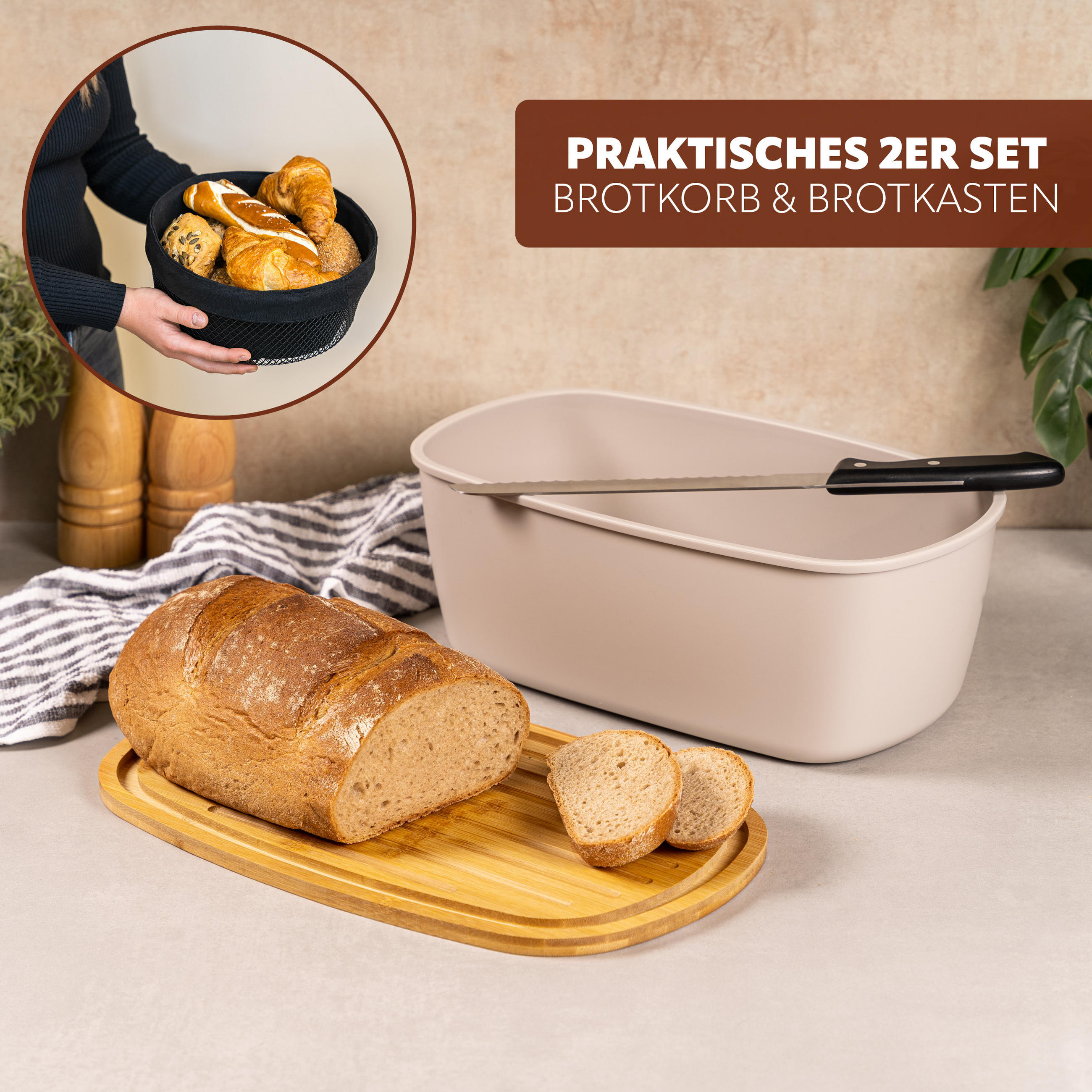 BROTAUFBEWAHRUNGS-SET 2tlg., Kunststoff, Metall, hellgrau - Hellgrau, Kunststoff (37/13.5/22.5cm) - eluno