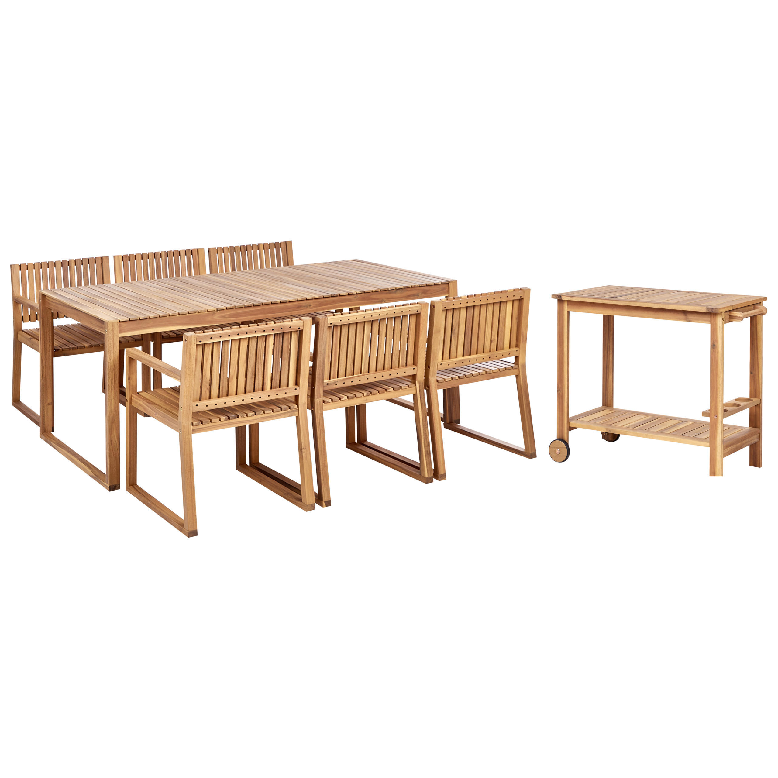 GARTENMÖBEL-SET 6-Sitzer Heller Holzfarbton Sassari II - Hellbraun, Holz - Beliani
