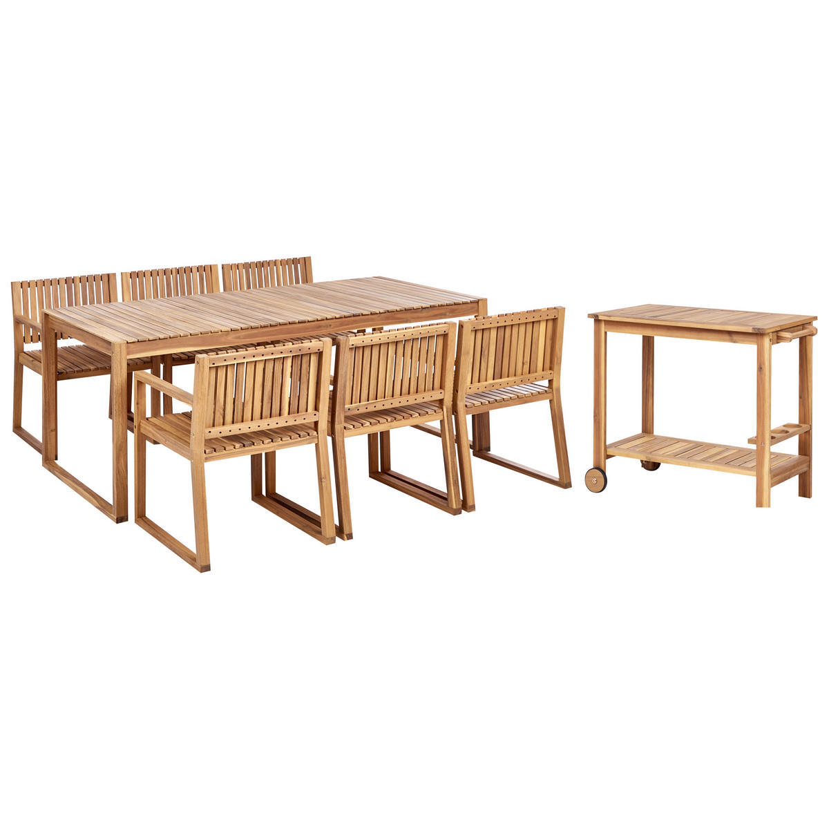 GARTENMÖBEL-SET 6-Sitzer Heller Holzfarbton Sassari II - Hellbraun, Holz - Beliani