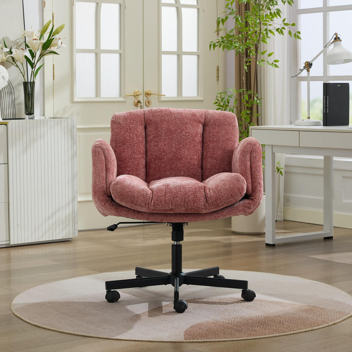 DREHSTUHL Bürostuhl Chenille höhenverstellbar Armlehnen Grau - Pink, Textil (60/92.5/57.5cm)