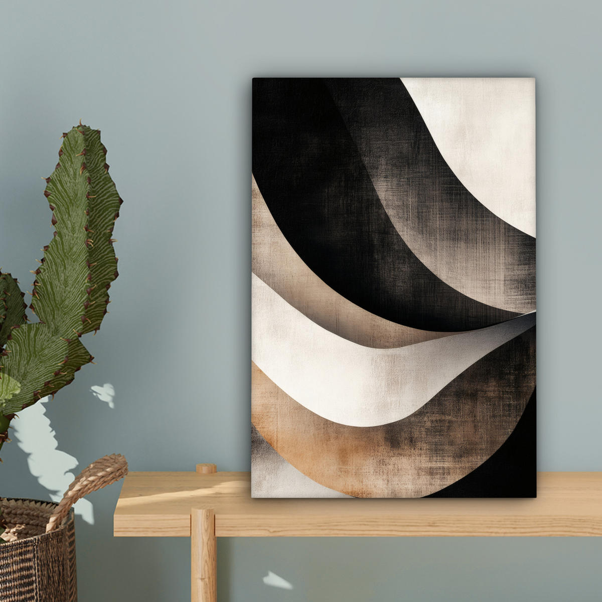 LEINWANDBILD Abstrakt - Wellen - Schwarz - Verwittert 20x30 cm - Trüffeleichefarben, Textil (20/30cm) - MuchoWow